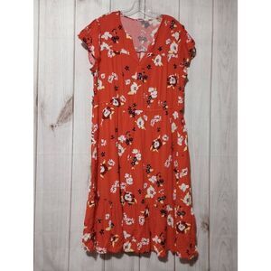 GAP‎ Women's Red Floral Print Short Sleeve Tiered Midi Dress Plus Size XXL